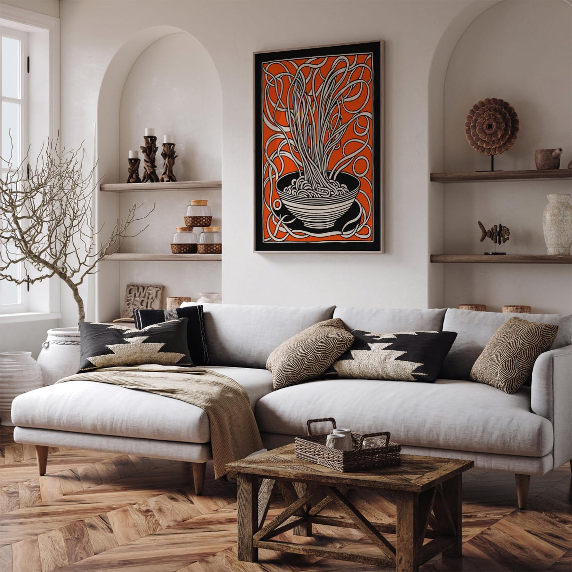 Abstract Orange Noodle Bowl Spaghetti Swirls Modern Foodie Art Poster - Image 4