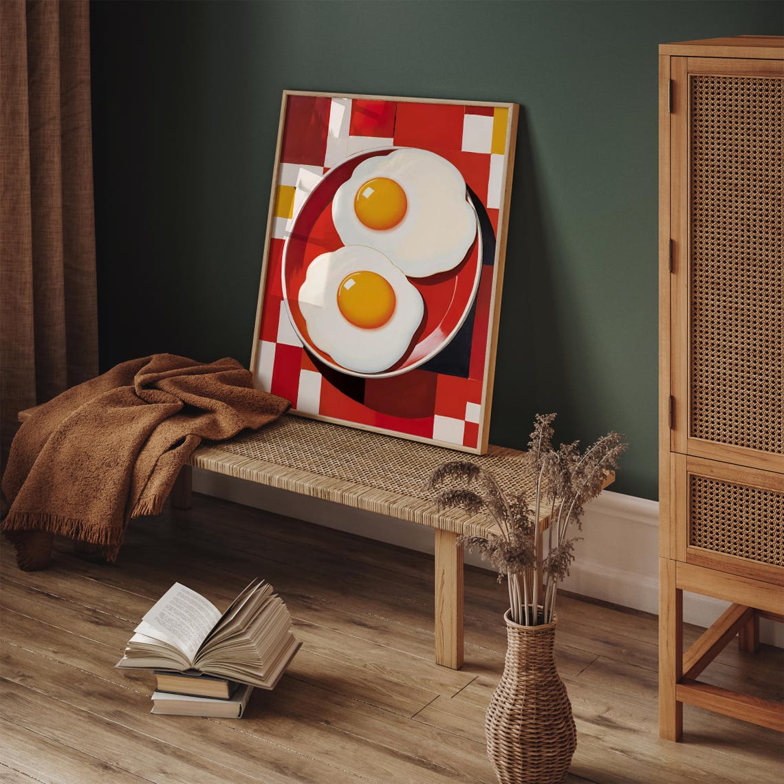 Retro Red Fried Eggs Breakfast Kitchen Food Illustration Poster - Image 4
