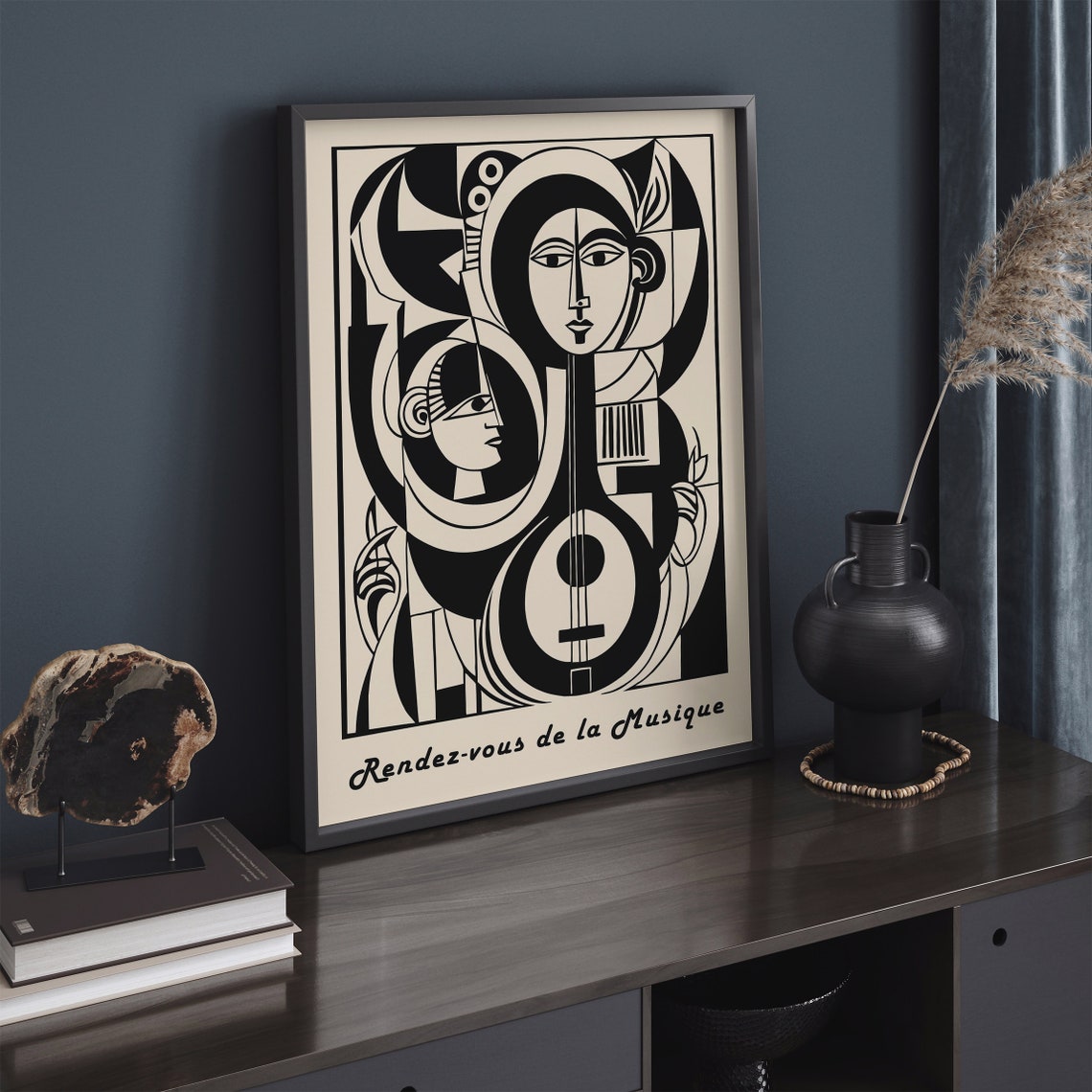 Rendez-vous de la Musique Cubist Black White Music Art Print - Image 2