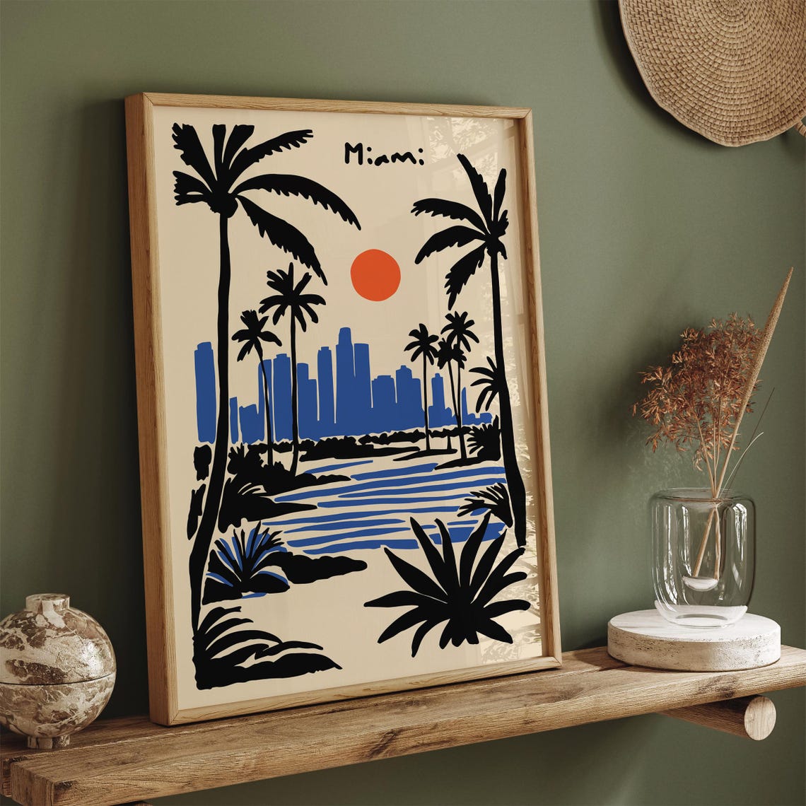 Miami Skyline Sunset Palm Trees Blue Black Tropical Travel Poster - Image 5