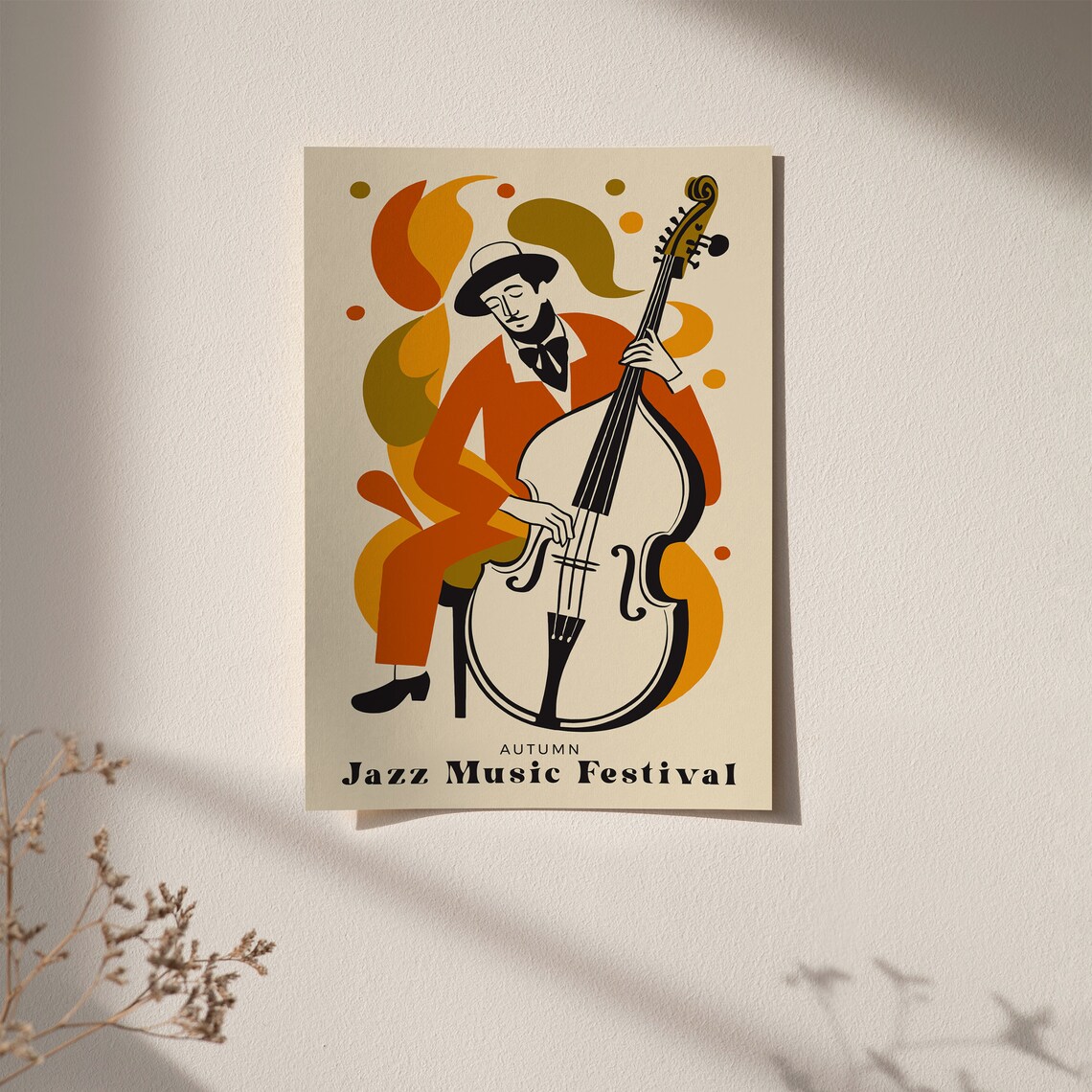 Autumn Jazz Music Festival Double Bass Player Retro Art Poster - Image 6