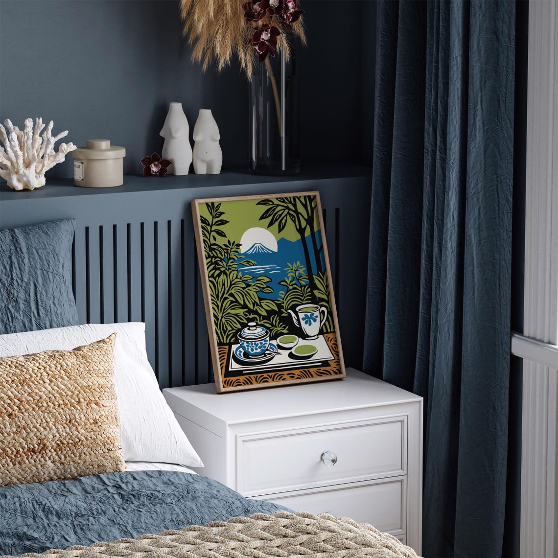 Matcha Tea Set with Mount Fuji Moon Lake Japanese Zen Scene Poster - Image 2
