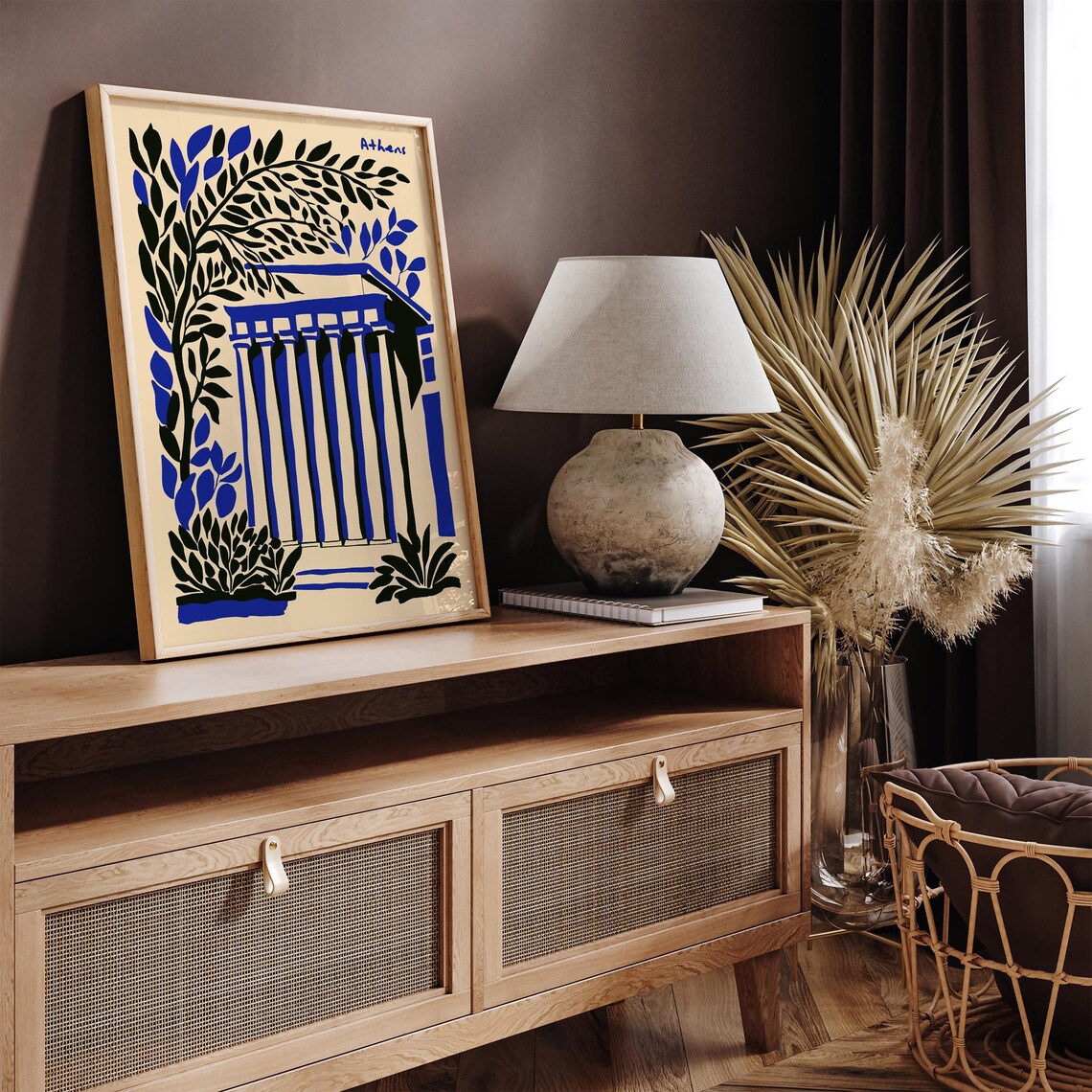 Athens Greece Blue Temple and Tree Matisse Style Travel Poster - Image 2