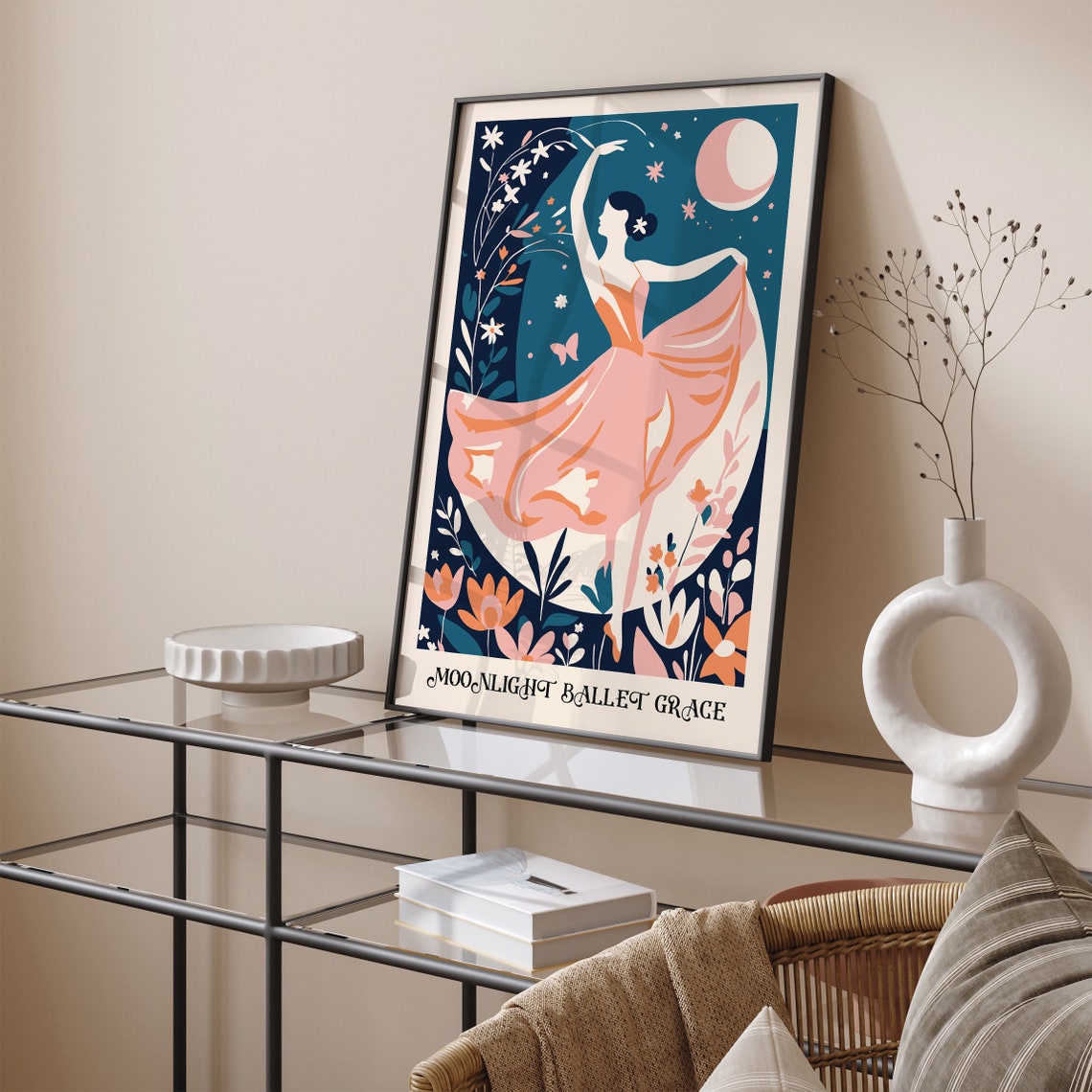 Moonlight Ballet Grace Pink Dress Ballerina Floral Dance Poster - Image 5