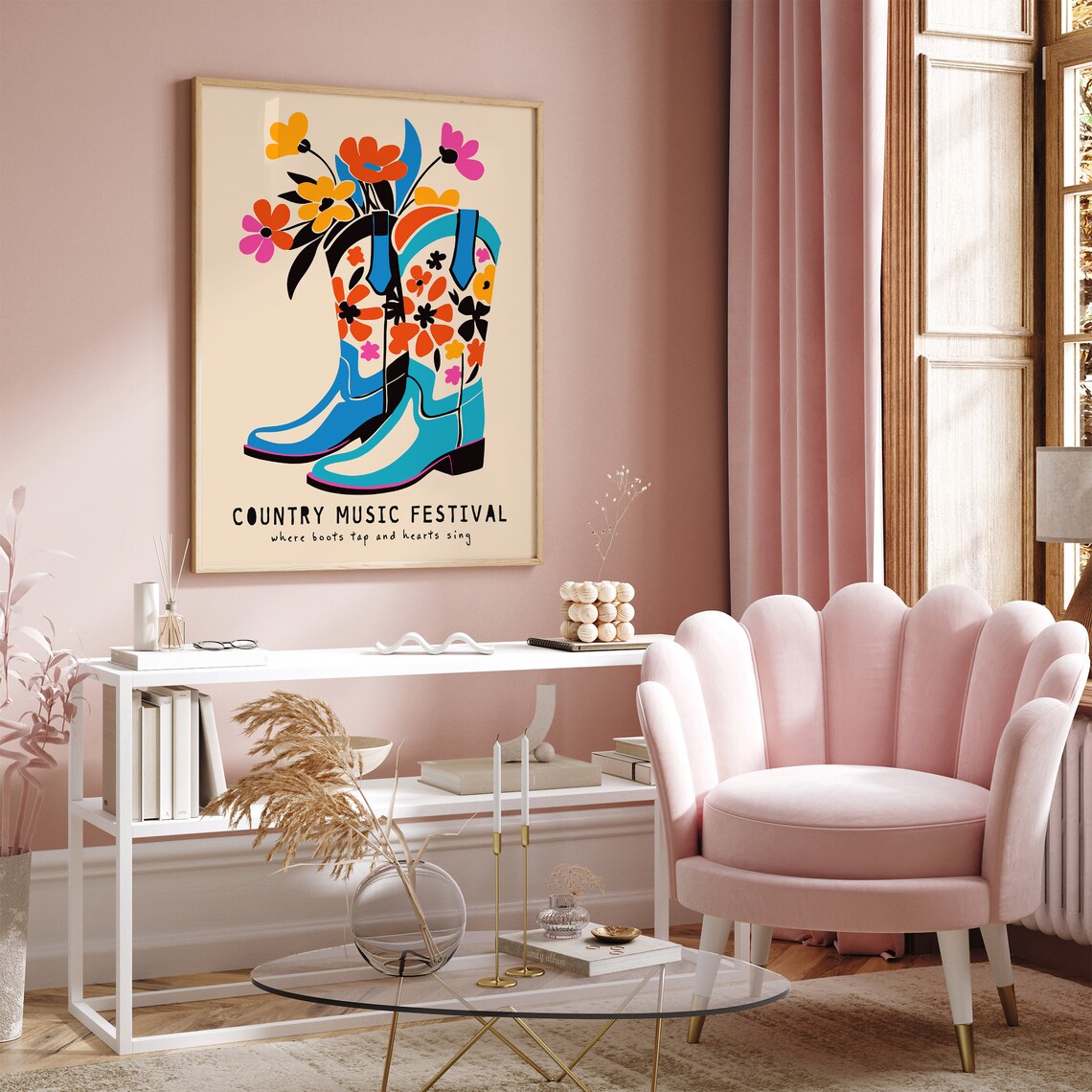 Retro Colorful Yeehaw Country Music Festival Cowboy Boot Poster - Image 5