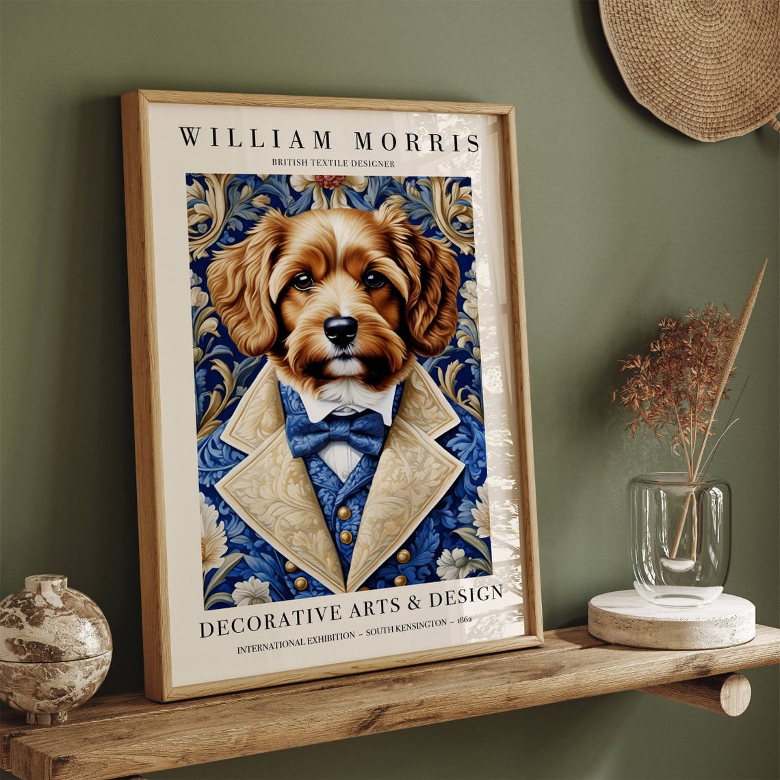 William Morris Dapper Bow Tie Dog Blue Floral Exhibition Poster - Image 2