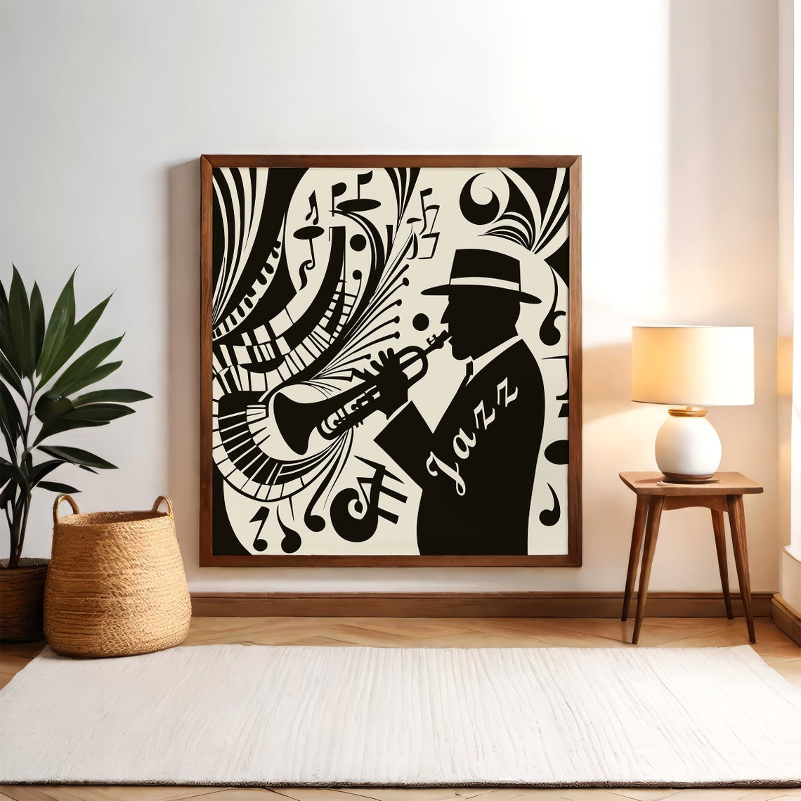 Jazz Trumpet Player Black And White Music Silhouette Art Poster - Image 4