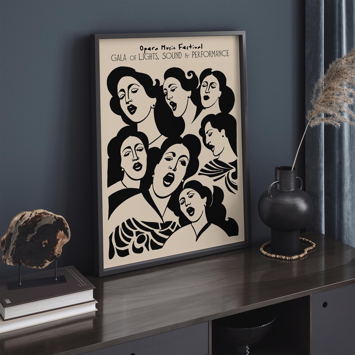 Opera Music Festival Gala Singers Poster In Black And Cream Art - Image 3