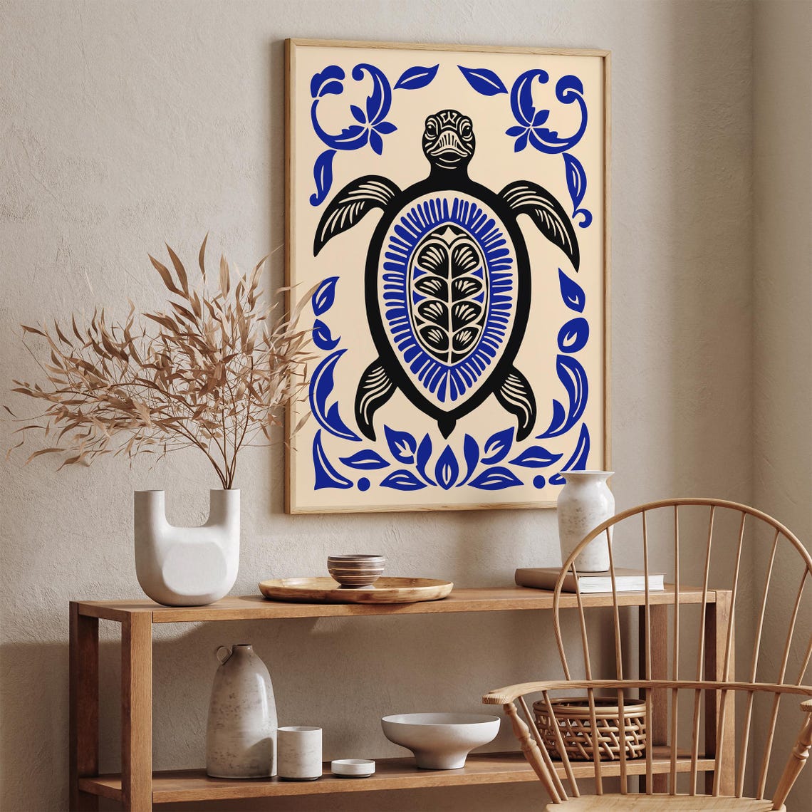 Blue Black Tribal Sea Turtle Ocean Coastal Bohemian Wall Decor Poster - Image 3