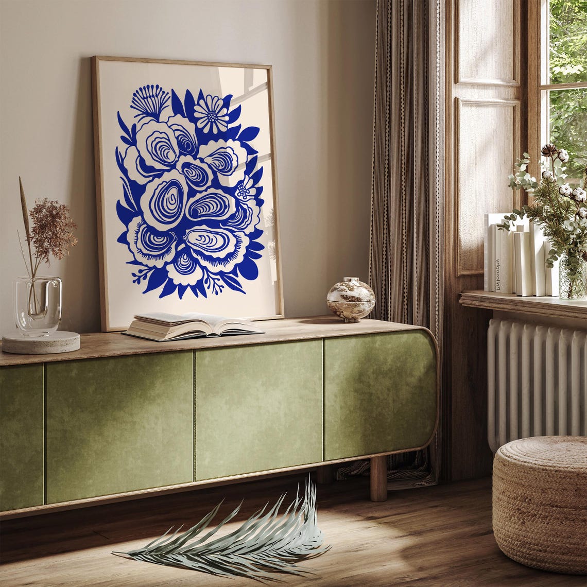 Blue Oyster Bar Seafood Botanical Bouquet Indigo Nautical Style Poster - Image 5