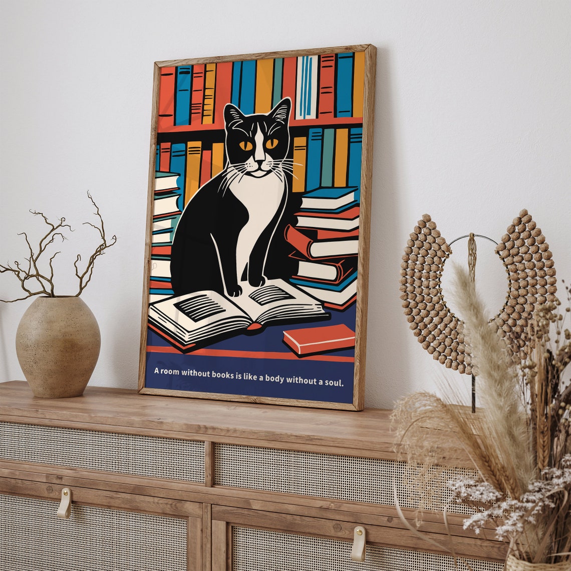 A Room Without Books Inspirational Cat Literary Quote Poster - Image 4