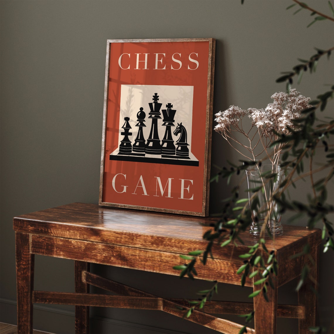 Silhouette Vintage Chess Game Terracotta Retro Board Art Poster - Image 5
