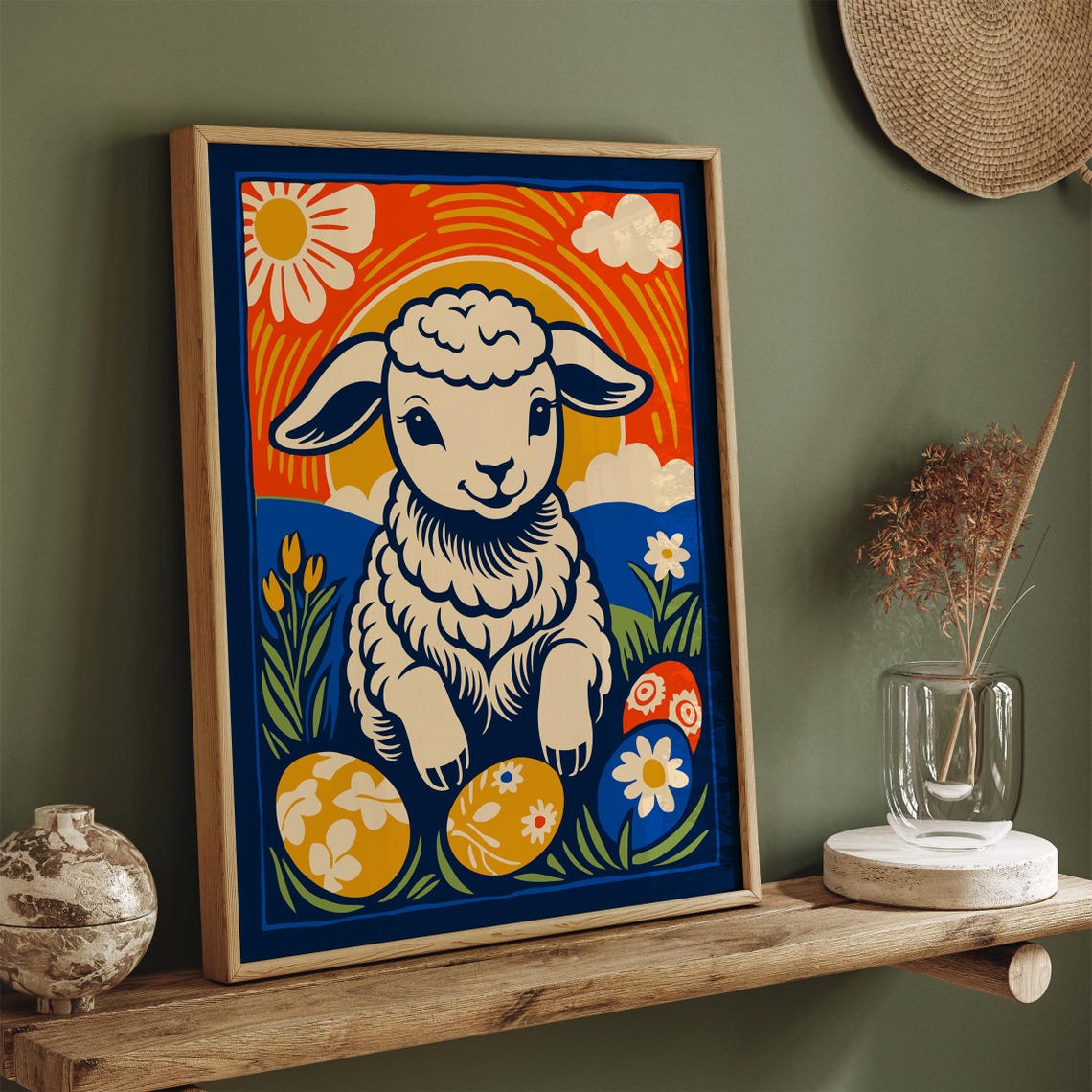 Charming Retro Easter Lamb Poster With Painted Eggs And Bright Sun - Image 6