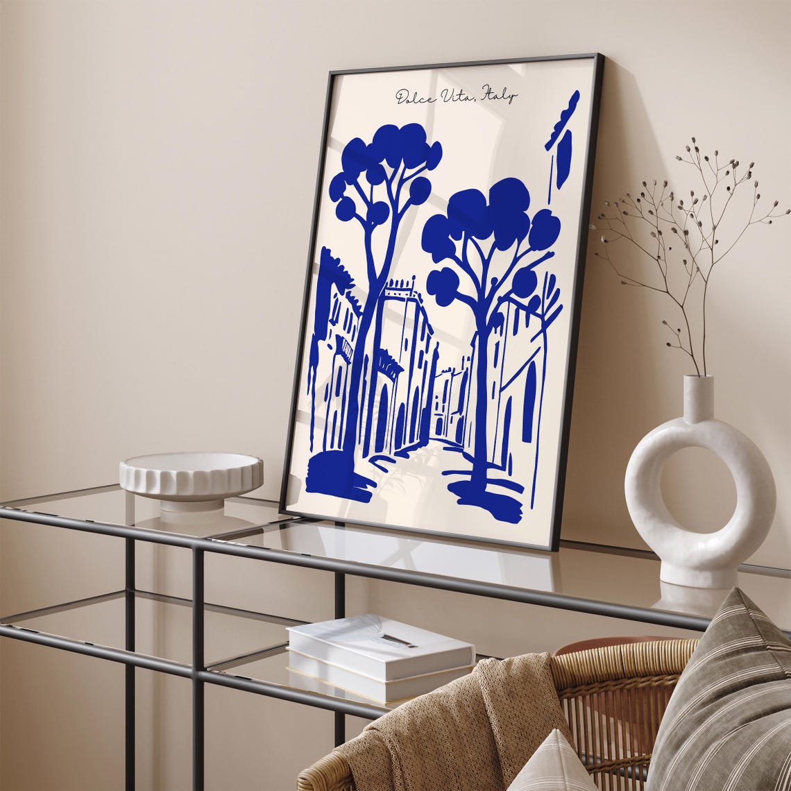 Dolce Vita Italy Blue Ink Street With Umbrella Pine Trees Poster - Image 5