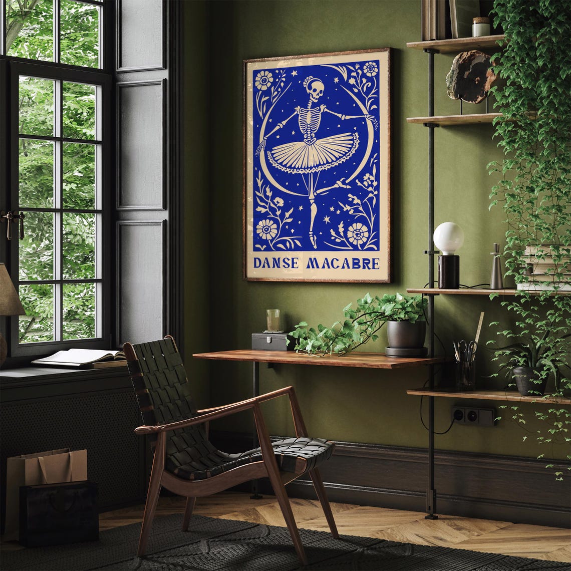 Gothic Blue Danse Macabre Skeleton Ballerina Floral Night Poster - Image 6