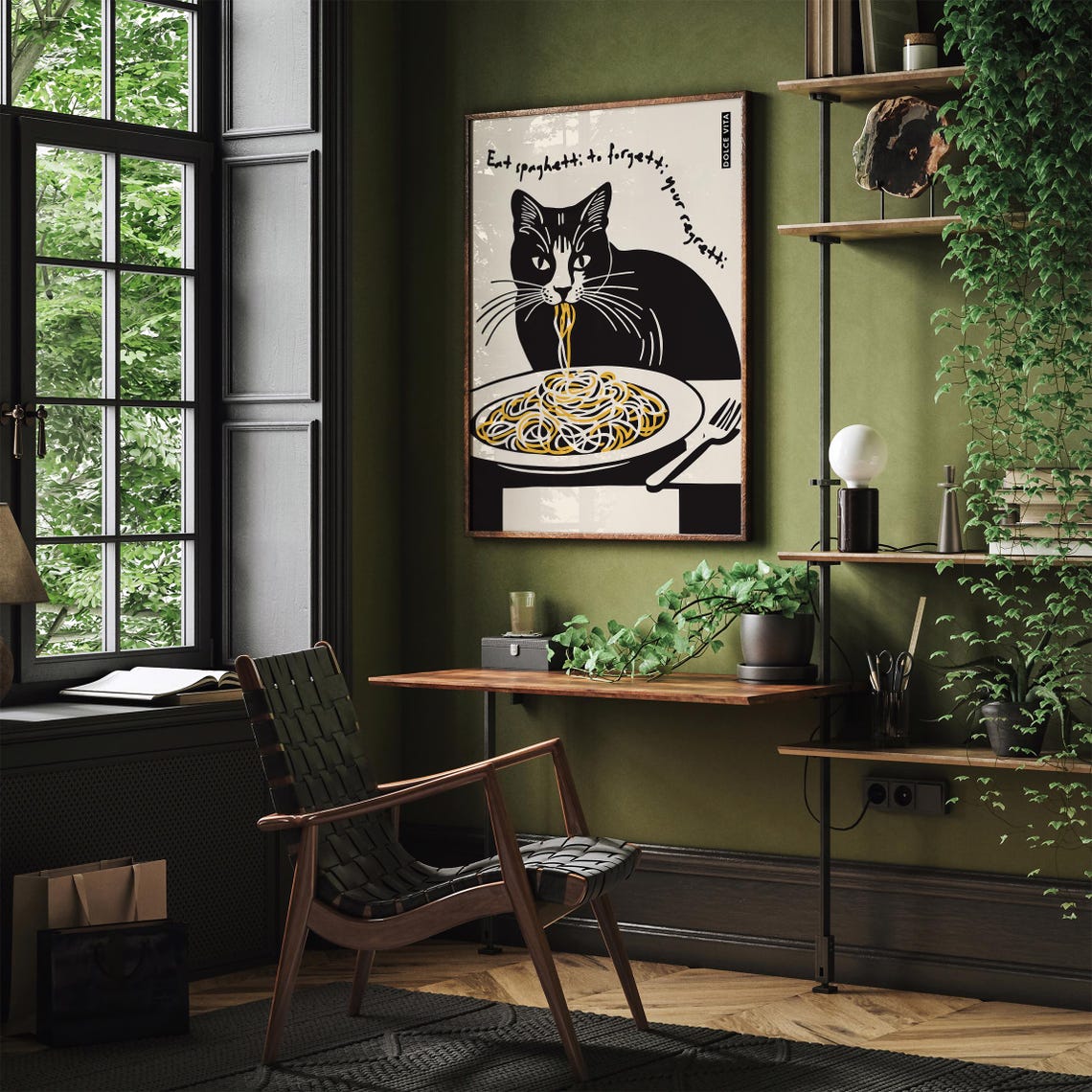 Black Cat Spaghetti Poster Dolce Vita Eat Spaghetti To Forget Regretti - Image 6