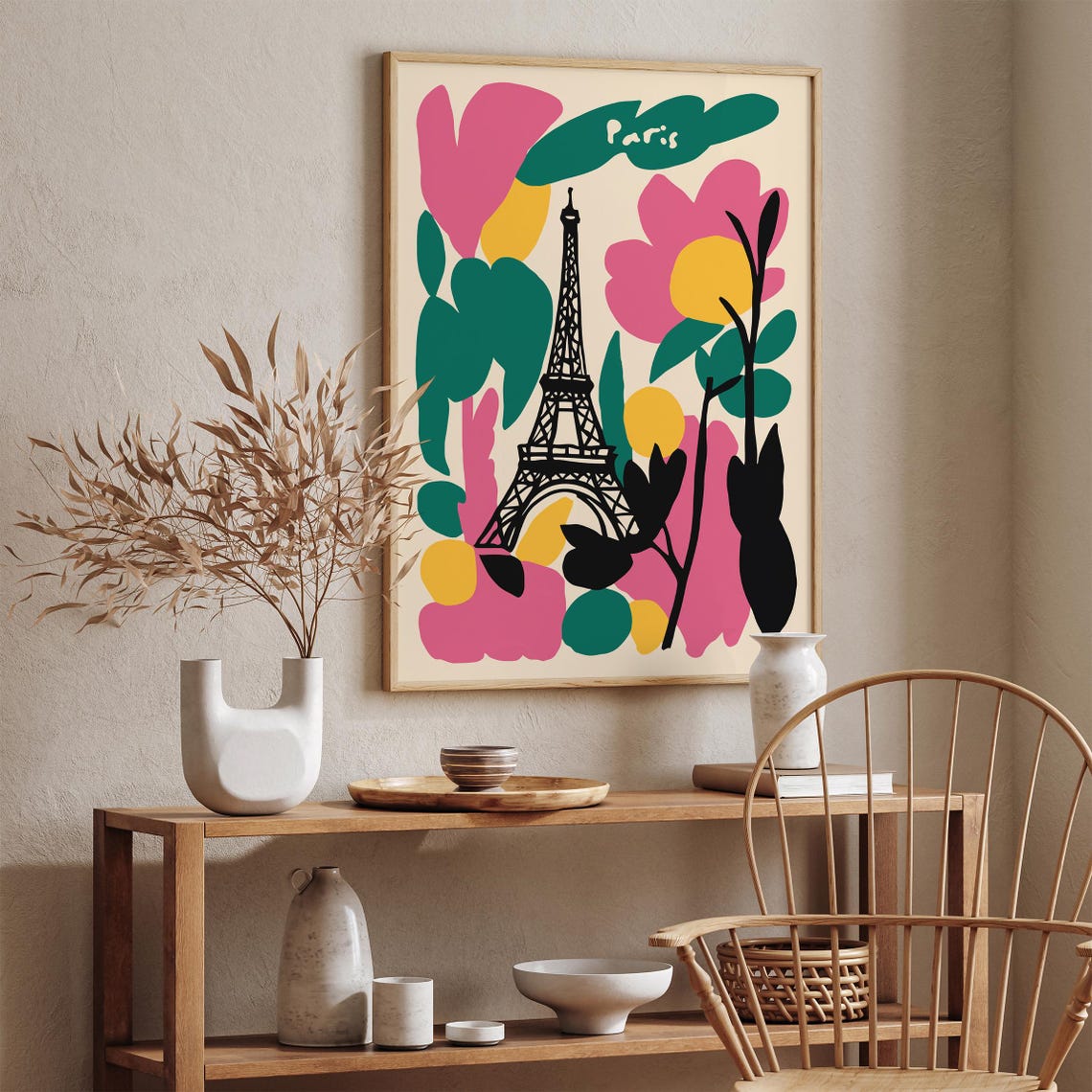 Joyful Abstract Pink Floral Eiffel Tower Paris Floral Poster - Image 2