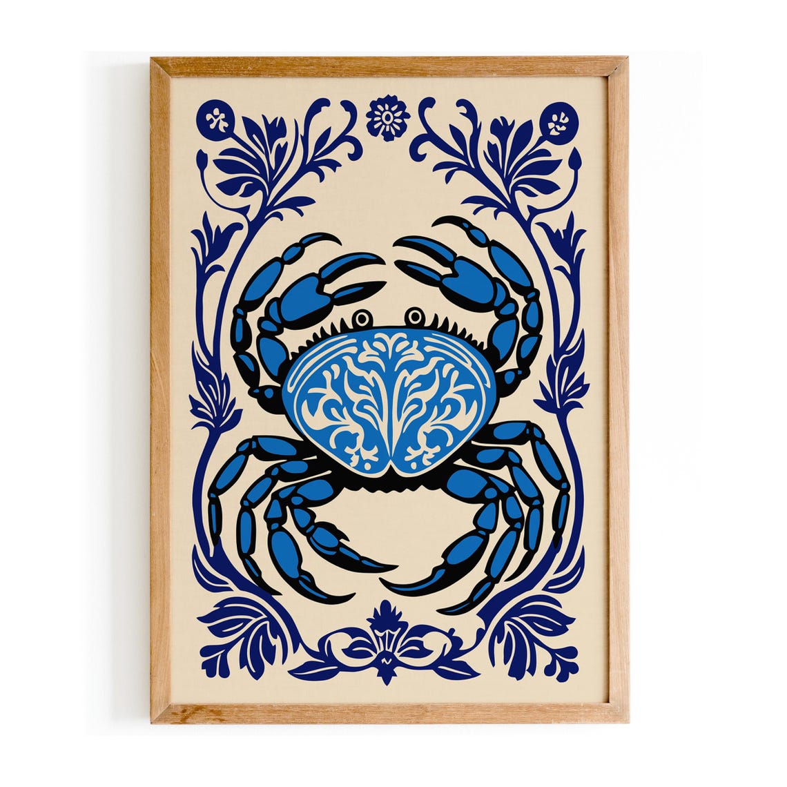 Blue Crab Art Print Nautical Coastal Wall Decor Seafood Illustration Nautical Home Decor Elegant Kitchen Wall Art Bathroom Wall Decor