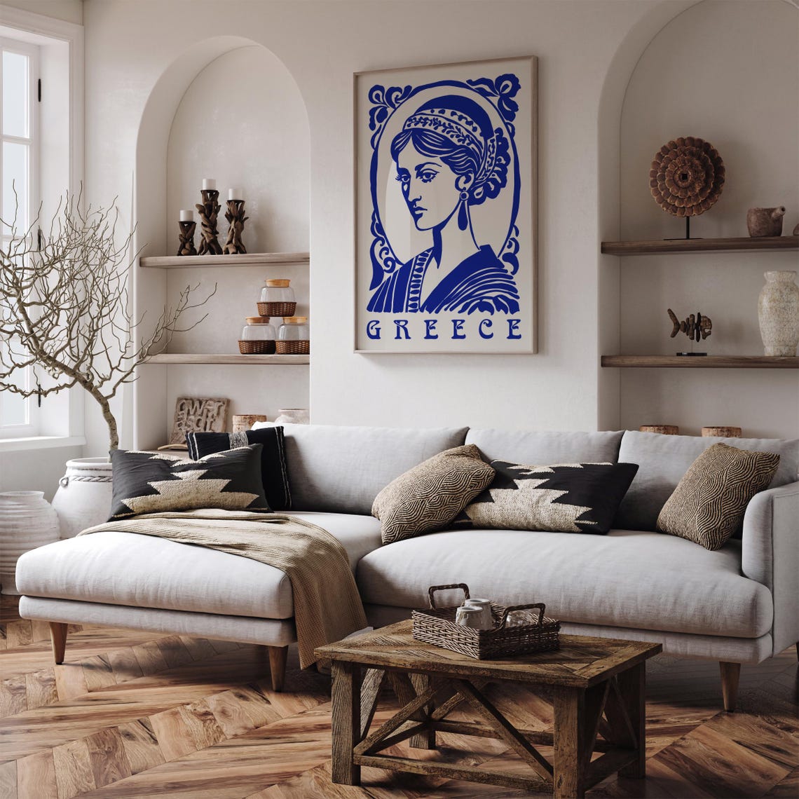 Greece Blue Classical Woman Profile Mythology Portrait Poster - Image 5