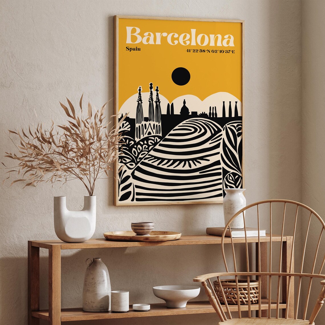 Barcelona Mustard Yellow Sagrada Familia Sun Travel Skyline Poster - Image 2