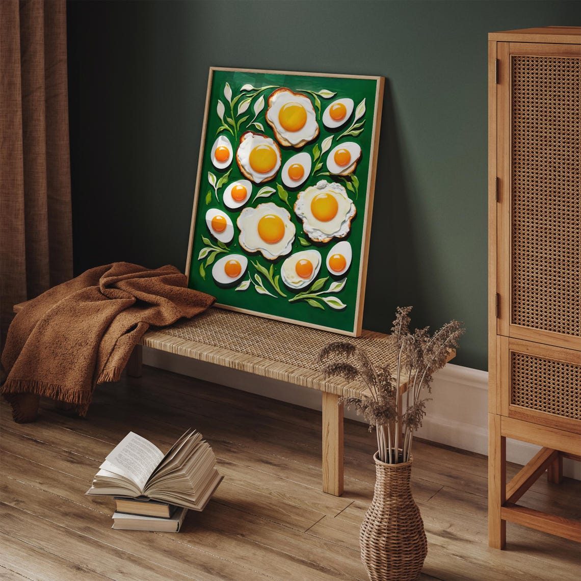 Fried Eggs Botanical Food Art Deep Green Kitchen Wall Poster - Image 6