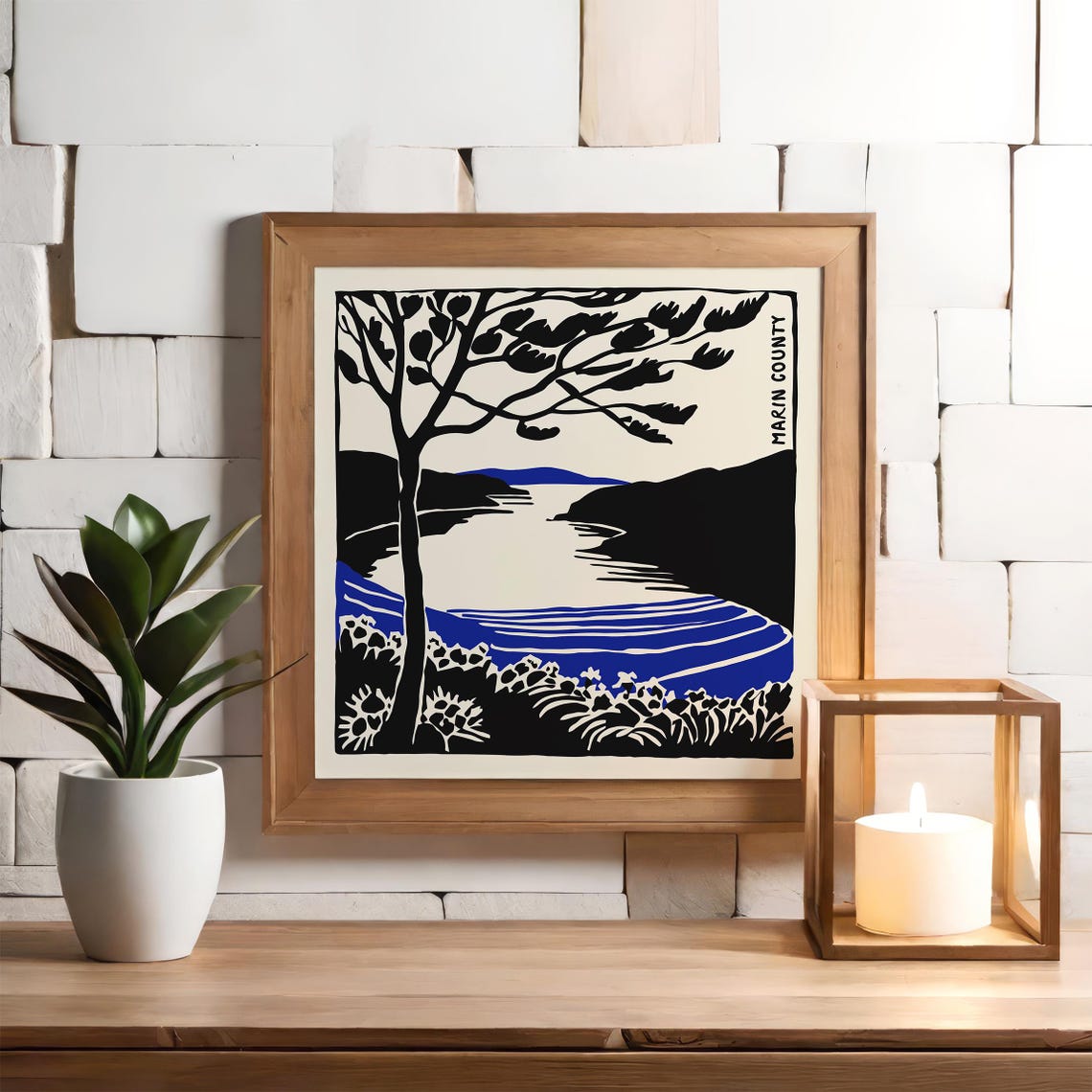 Marin County California Coastal Bay Scene Square Travel Wall Poster - Image 6