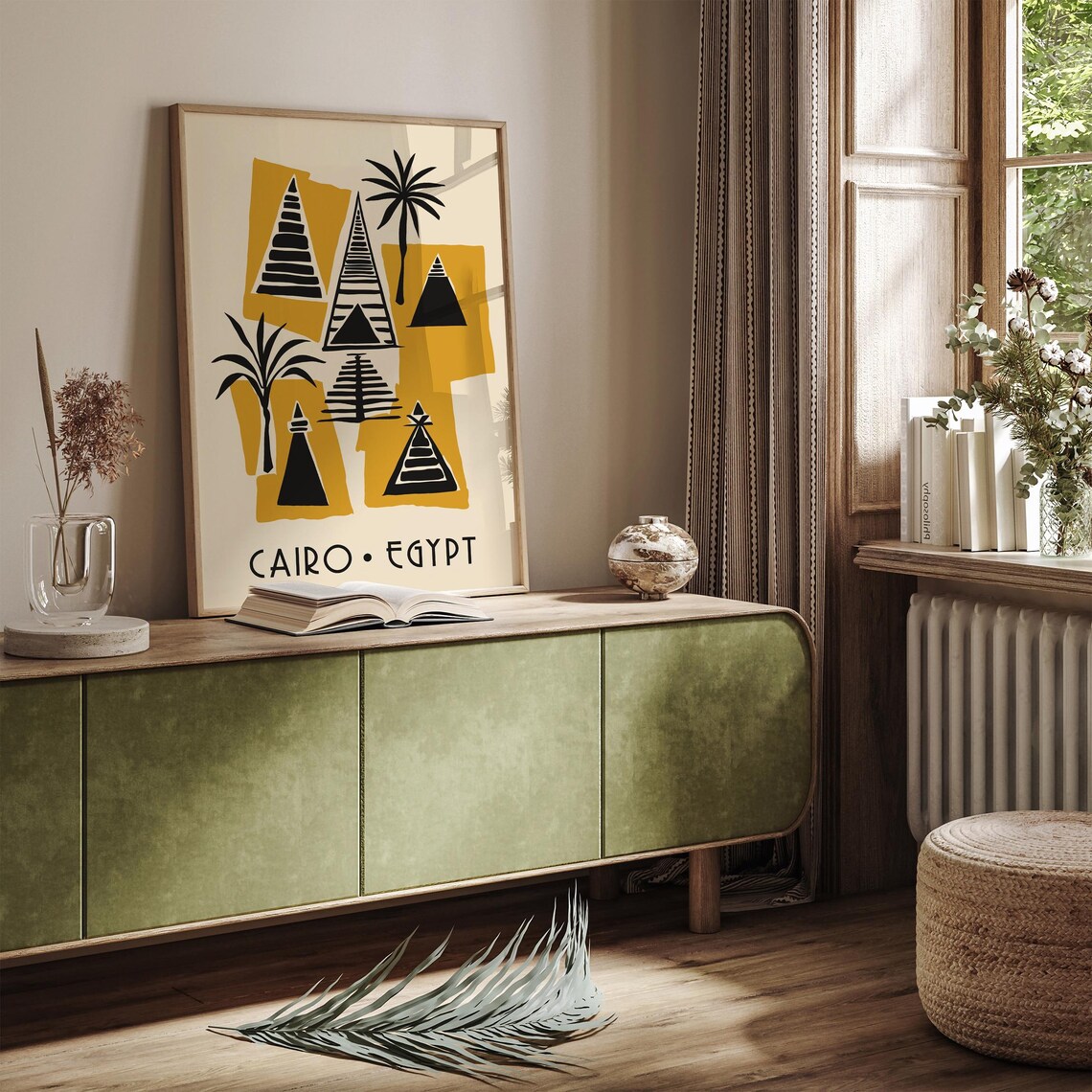 Cairo Egypt Pyramids and Palms Mustard Geometric Travel Poster - Image 2