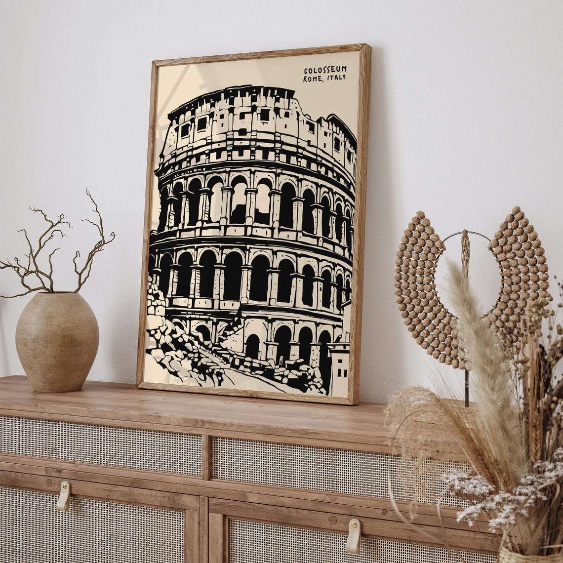 Dramatic Bold Colosseum Rome Italy Black Ink Landmark Poster - Image 6