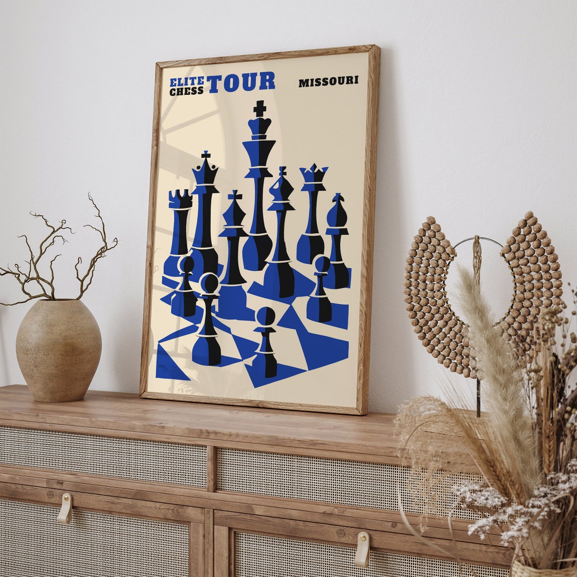 Elite Chess Tour Missouri Retro Blue Chess Piece Design Poster - Image 4