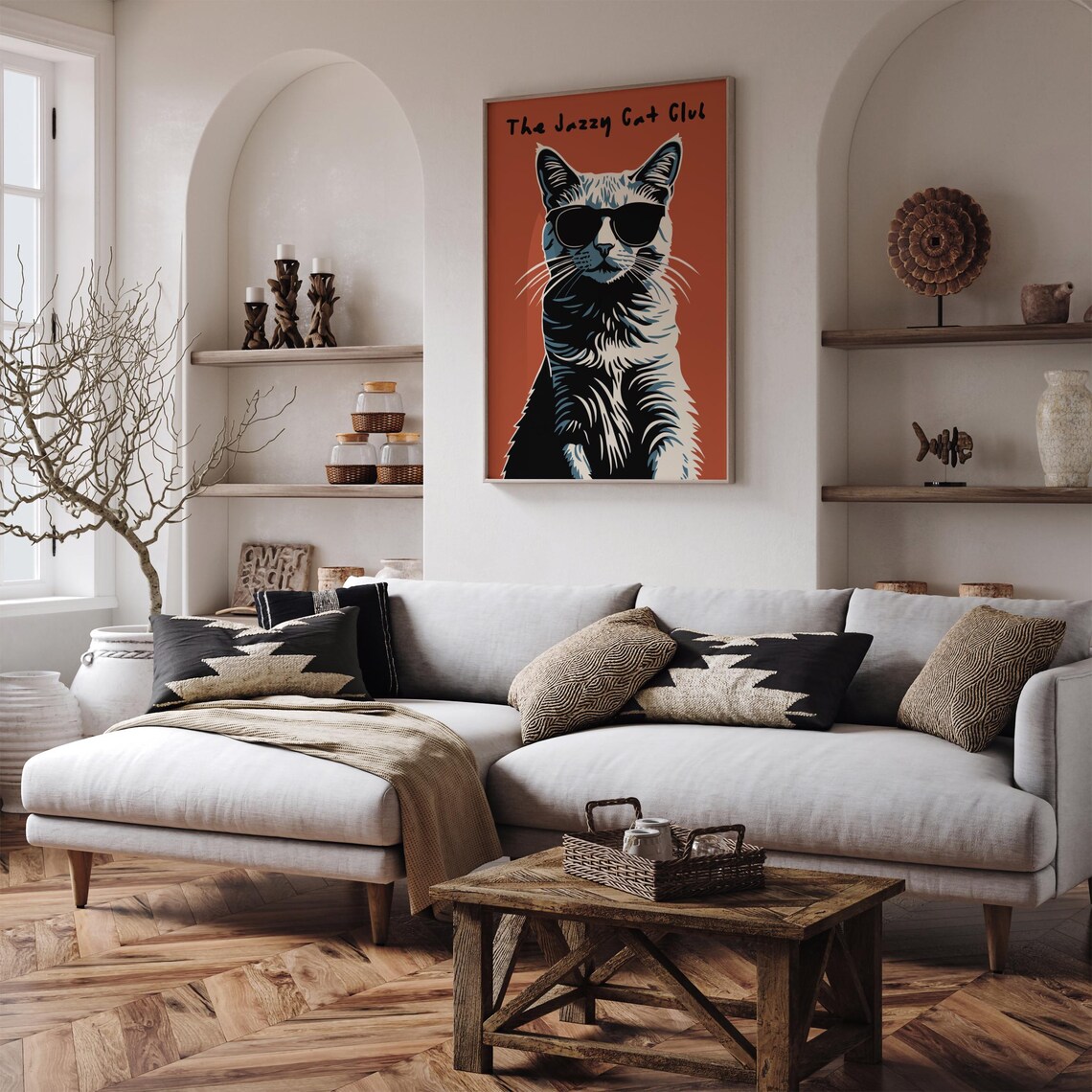 The Jazzy Cat Club Sunglasses Cat Orange Rust Vintage Poster - Image 3