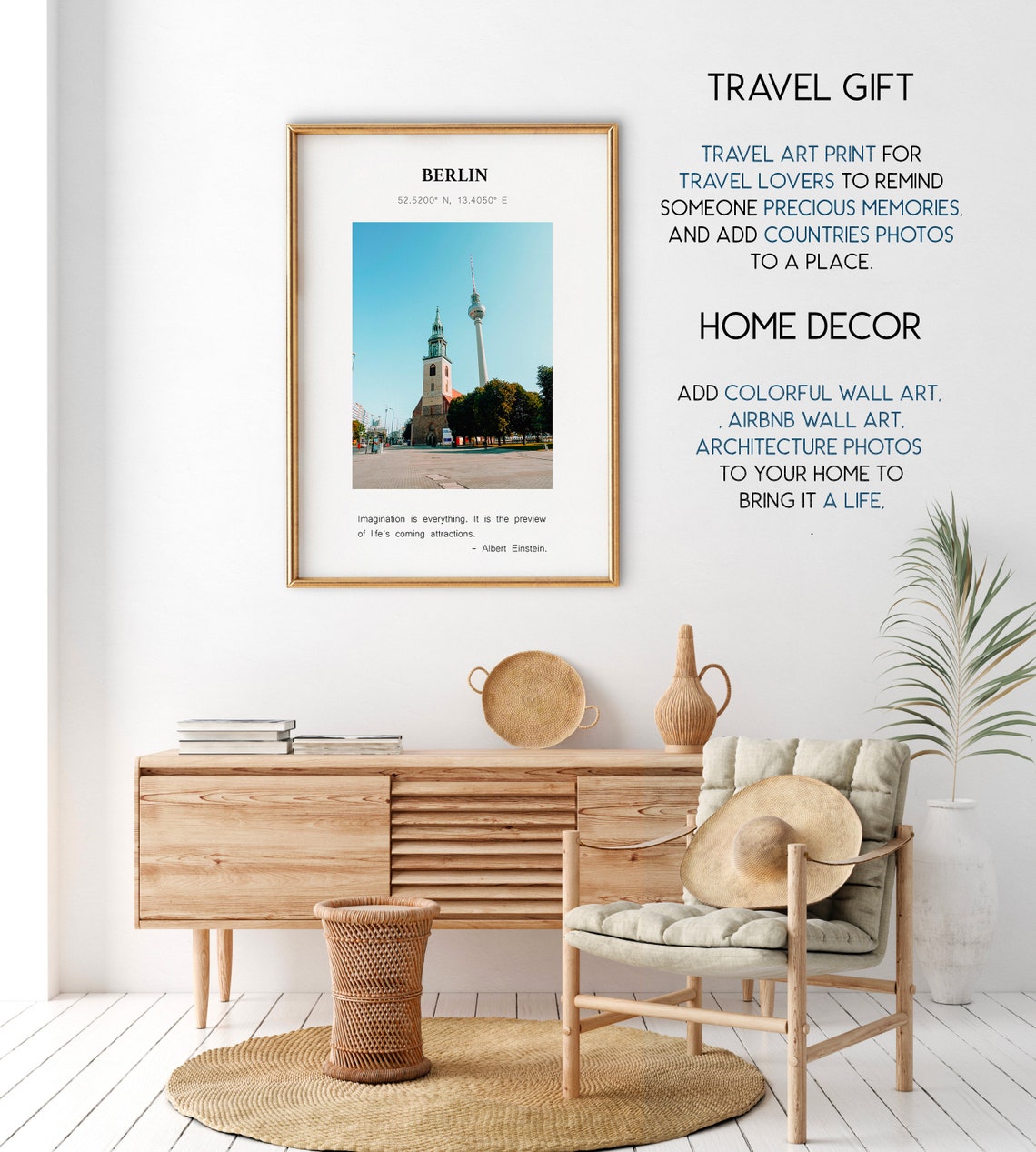Berlin Germany TV Tower Skyline Einstein Quote Travel Poster - Image 2
