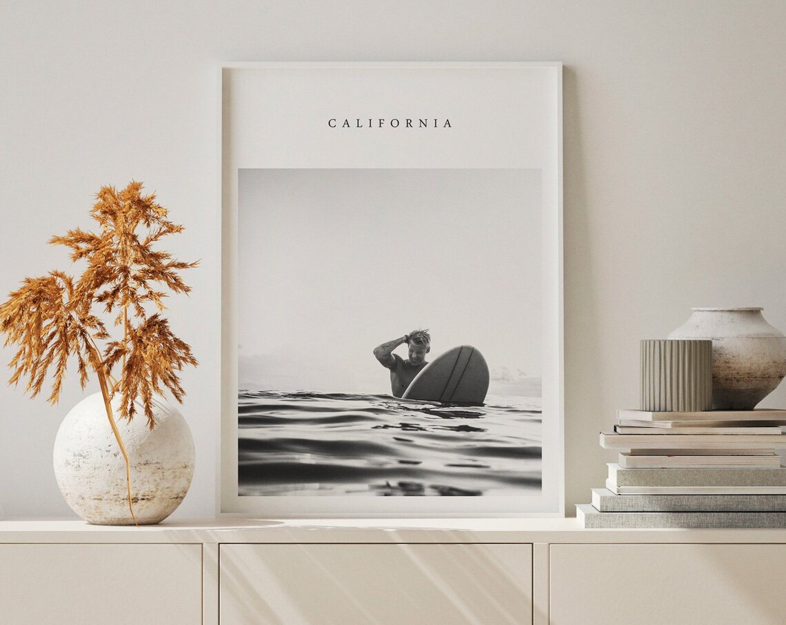 Black And White Surfing Surf Poster, Coastal Art Print