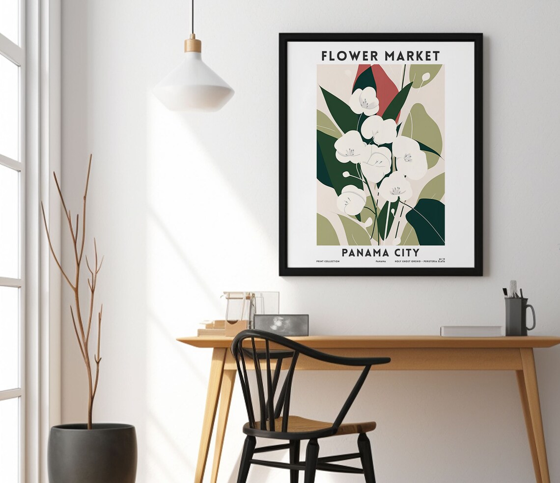 Panama City Flower Market White Orchid Panama Botanical Art Poster - Image 2