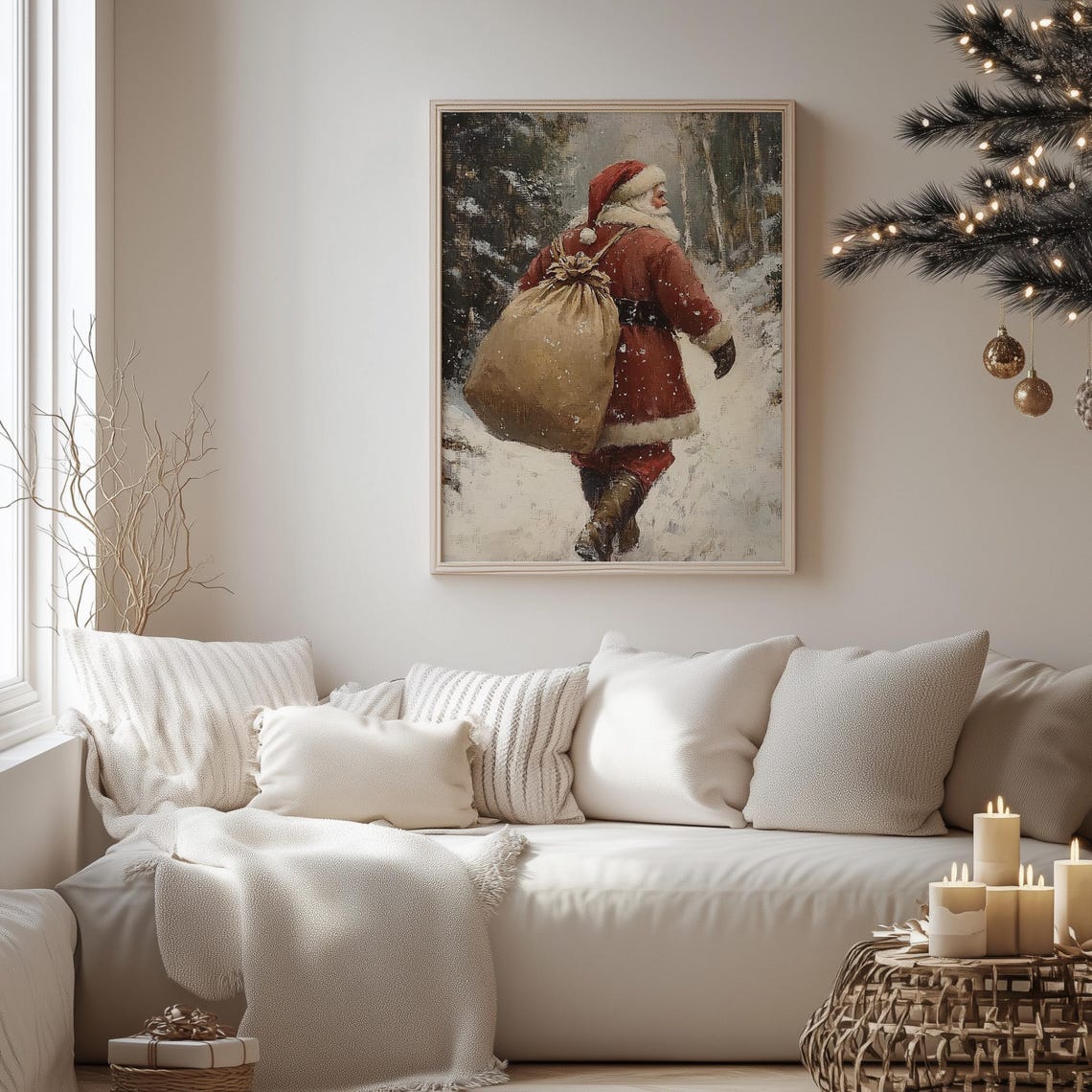 Santa Claus In Winter Forest Print Vintage Style Painting Cozy Christmas Wall Art Cottage Holiday Decor Vintage Xmas Holiday Print 782 - Image 4