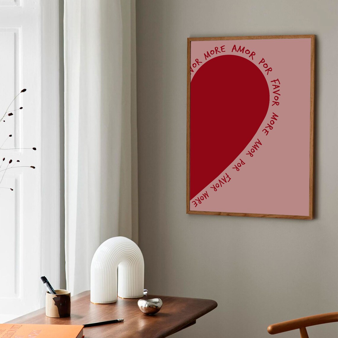 More Amor Por Favor Big Red Heart Spanish Love Quote Pink Poster - Image 3