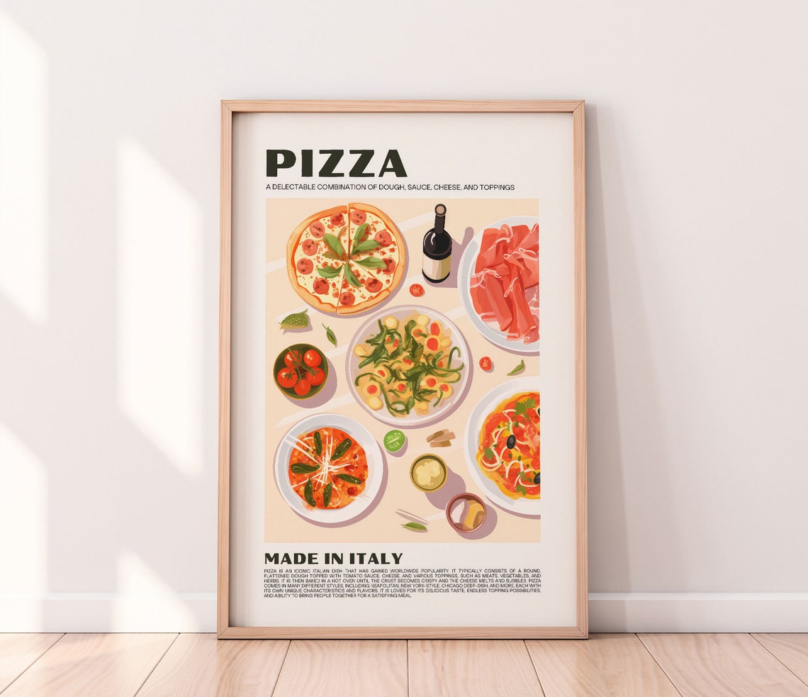 Pizza Made In Italy Flat Lay Pasta Prosciutto Food Art Poster