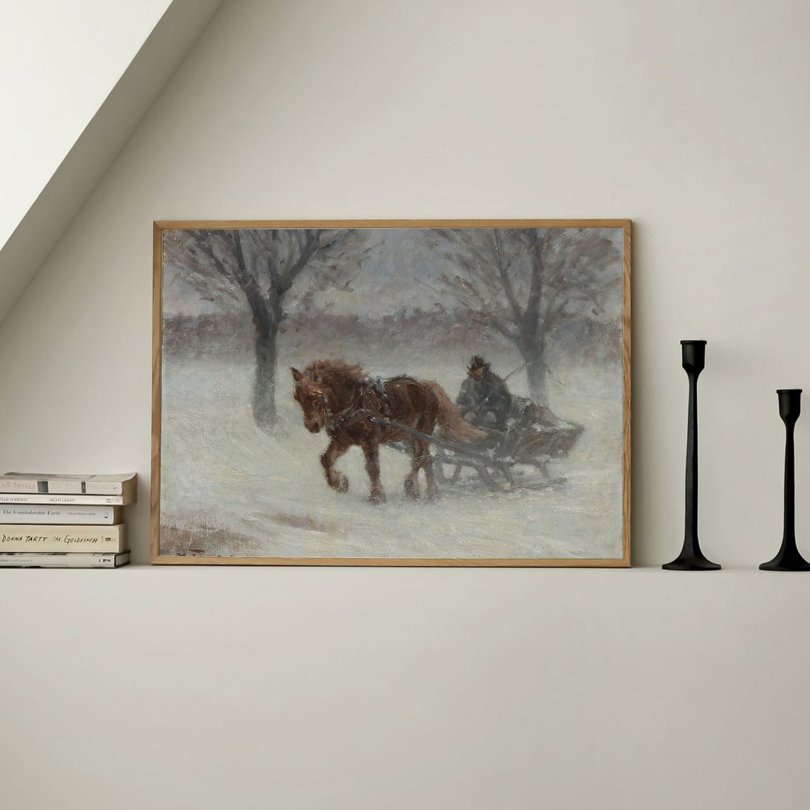 Country Winter Sleigh Ride Horse Drawn Sled Snowstorm Vintage Poster - Image 3