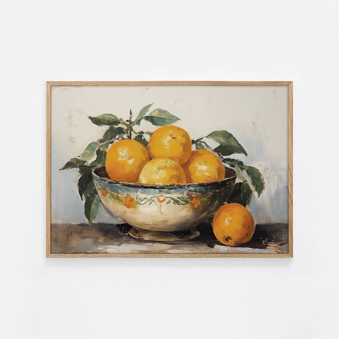 Orange Still Life Ceramic Bowl Vintage Citrus Fruit Painting Poster