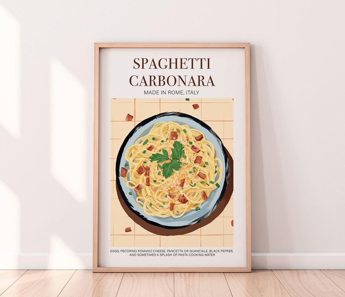 Spaghetti Carbonara Made in Rome Italy Classic Retro Kitchen Poster