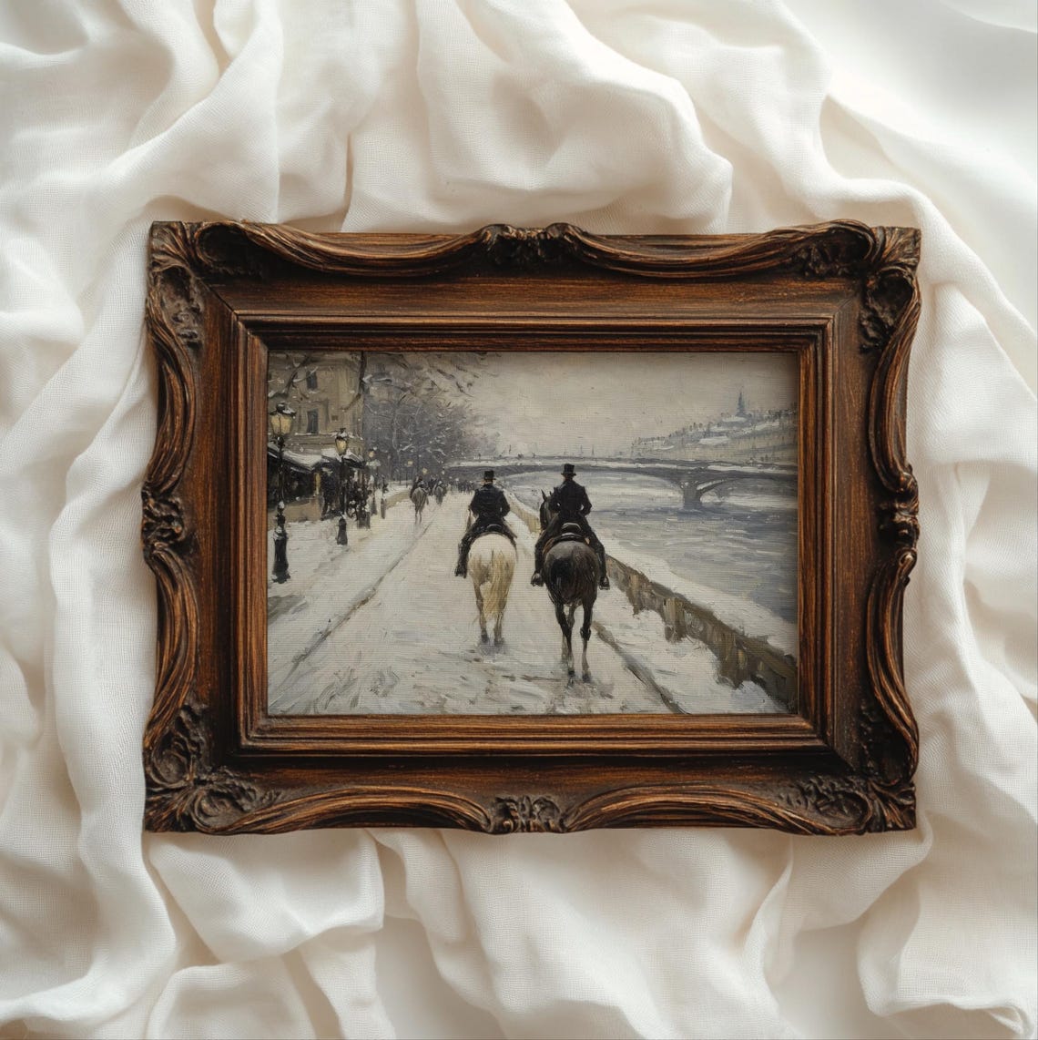 Two Horse Riders Snowy River Vintage Winter Impressionist Poster - Image 4