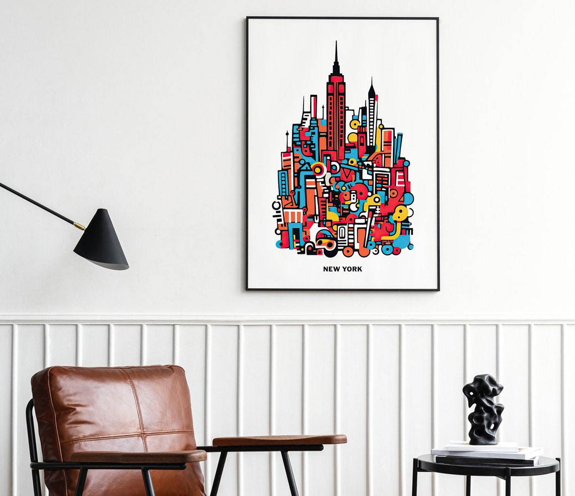 New York City Abstract Doodle Skyline Colorful Pop Art Poster - Image 3