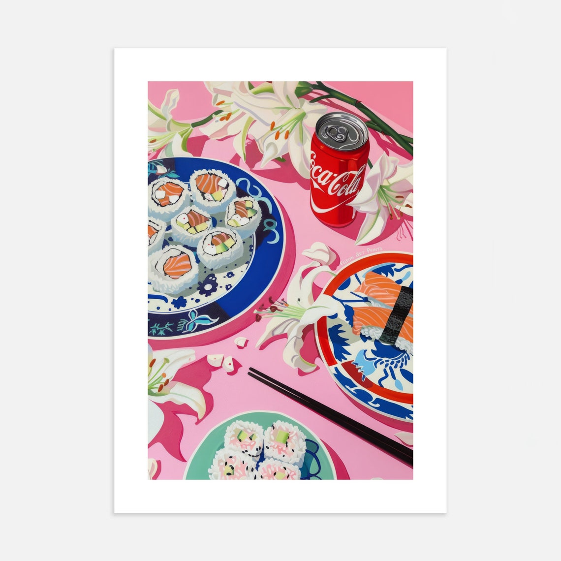 Sushi Rolls Coca Cola Pink Pop Art Colorful Kitchen Food Poster - Image 3
