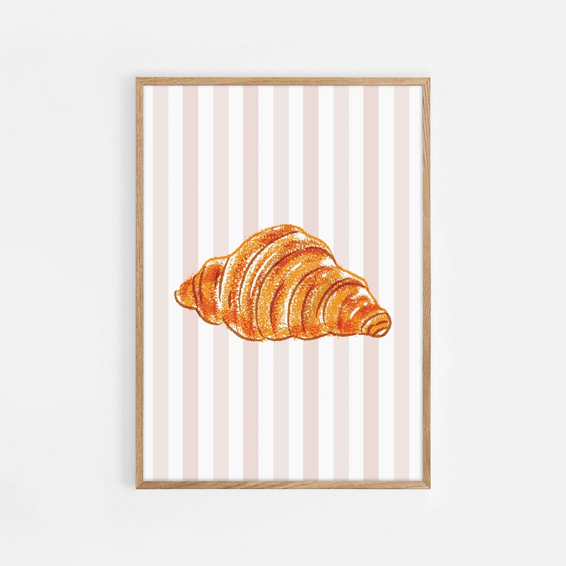 Golden Croissant Bakery Illustration Pink Striped Kitchen Poster