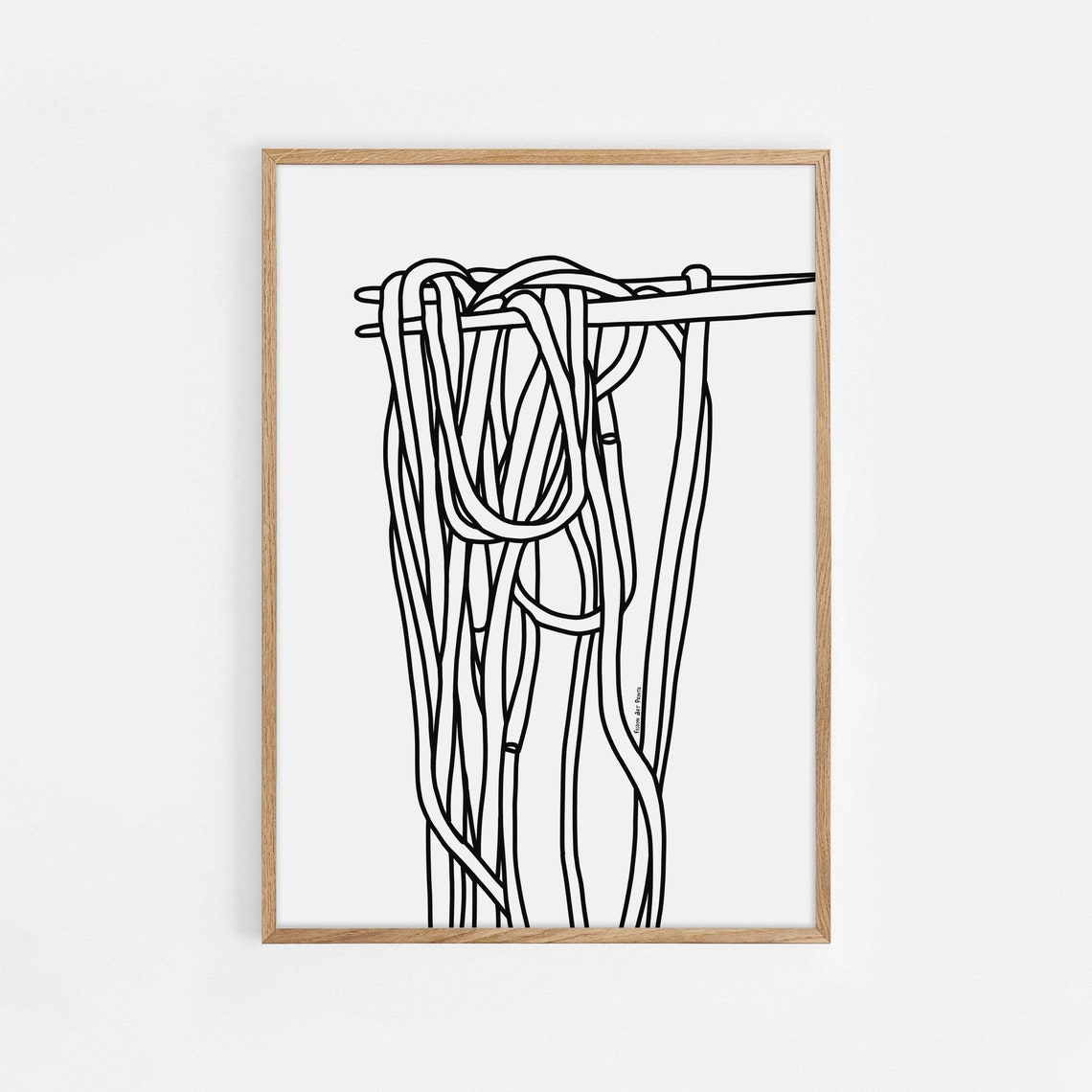 Noodles And Chopsticks Minimal Black Line Drawing Kitchen Poster