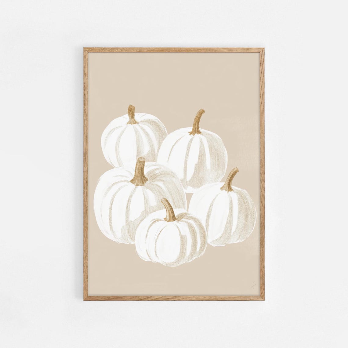 White Pumpkins Neutral Minimalist Beige Fall Painting Poster