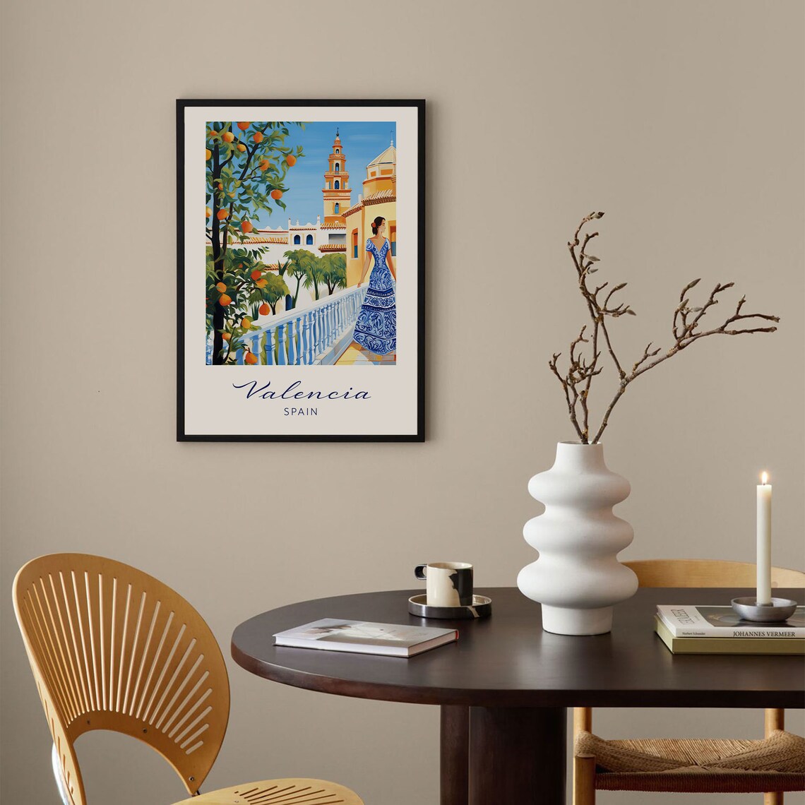 Valencia Spain Vintage Travel Poster Orange Terrace Spanish Church - Image 2