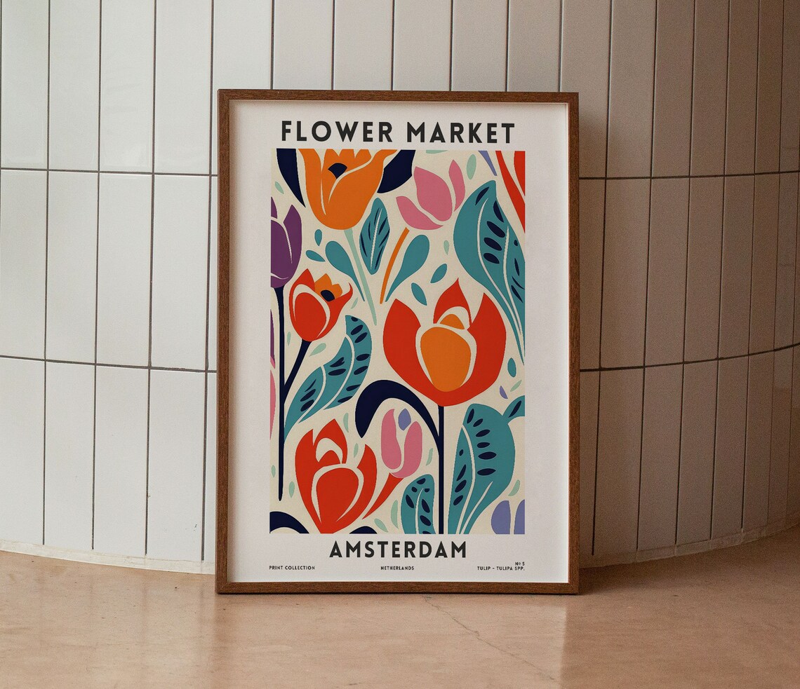 Amsterdam Flower Market Tulips Netherlands Colorful Floral Poster - Image 2