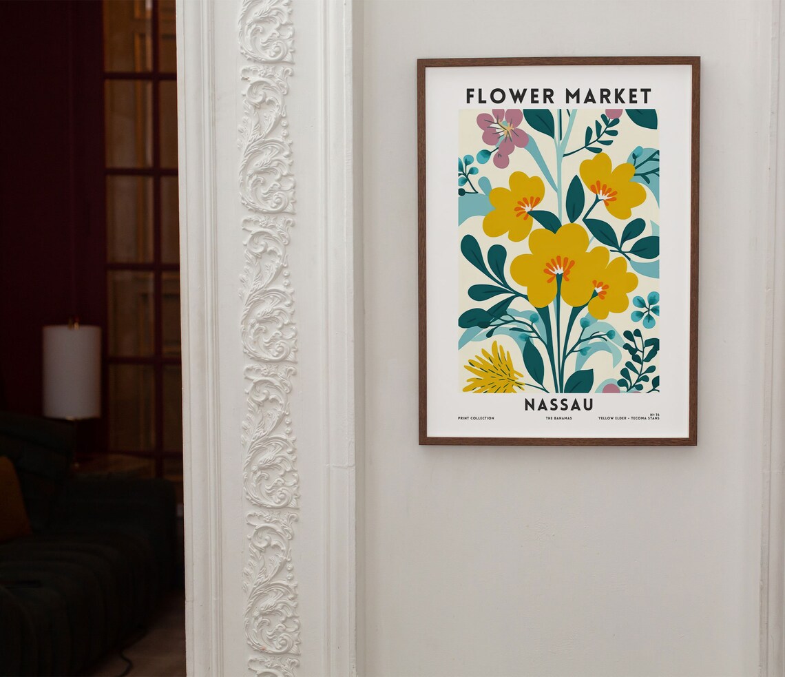 Nassau Bahamas Flower Market Yellow Elder Tropical Floral Poster - Image 2