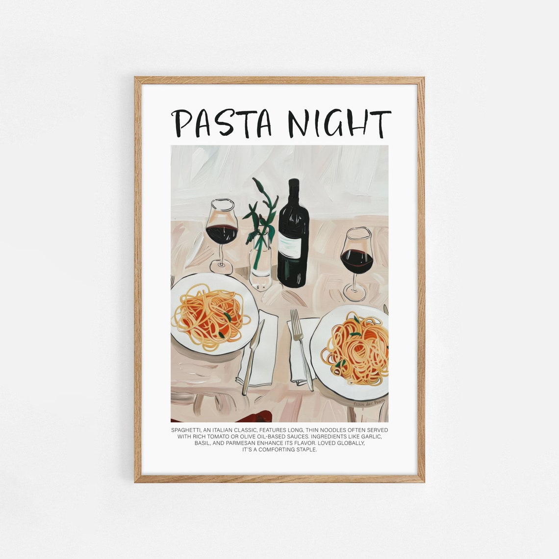 Pasta Night Spaghetti Wine Dinner Italian Kitchen Food Art Poster