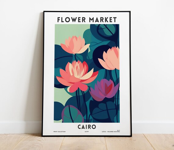 Cairo Flower Market Lotus Blossom Botanical Illustration Art Poster